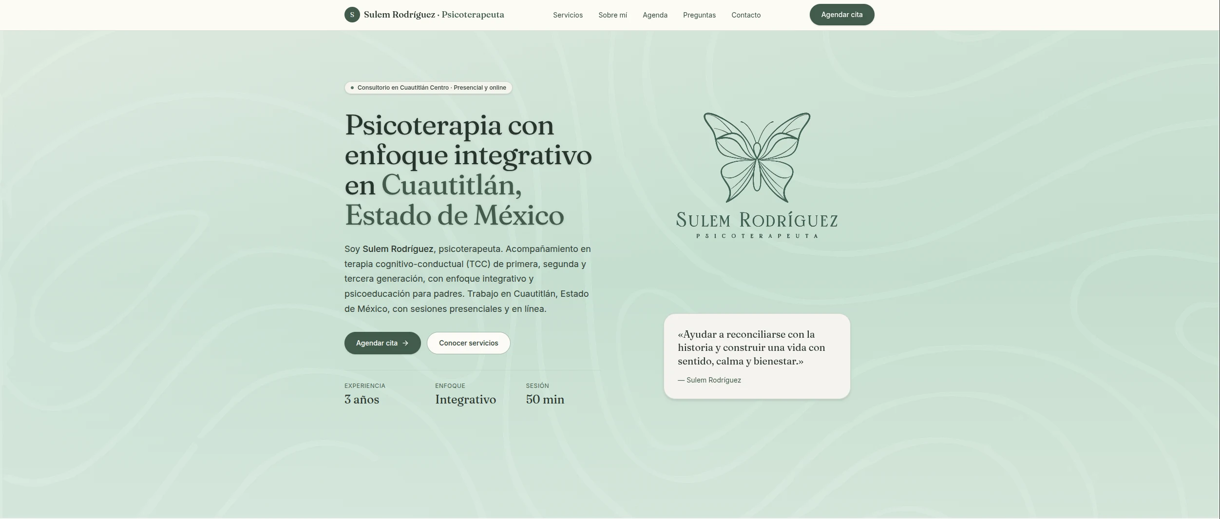 Inicio — hero con propuesta de psicoterapia integrativa en Cuautitlán