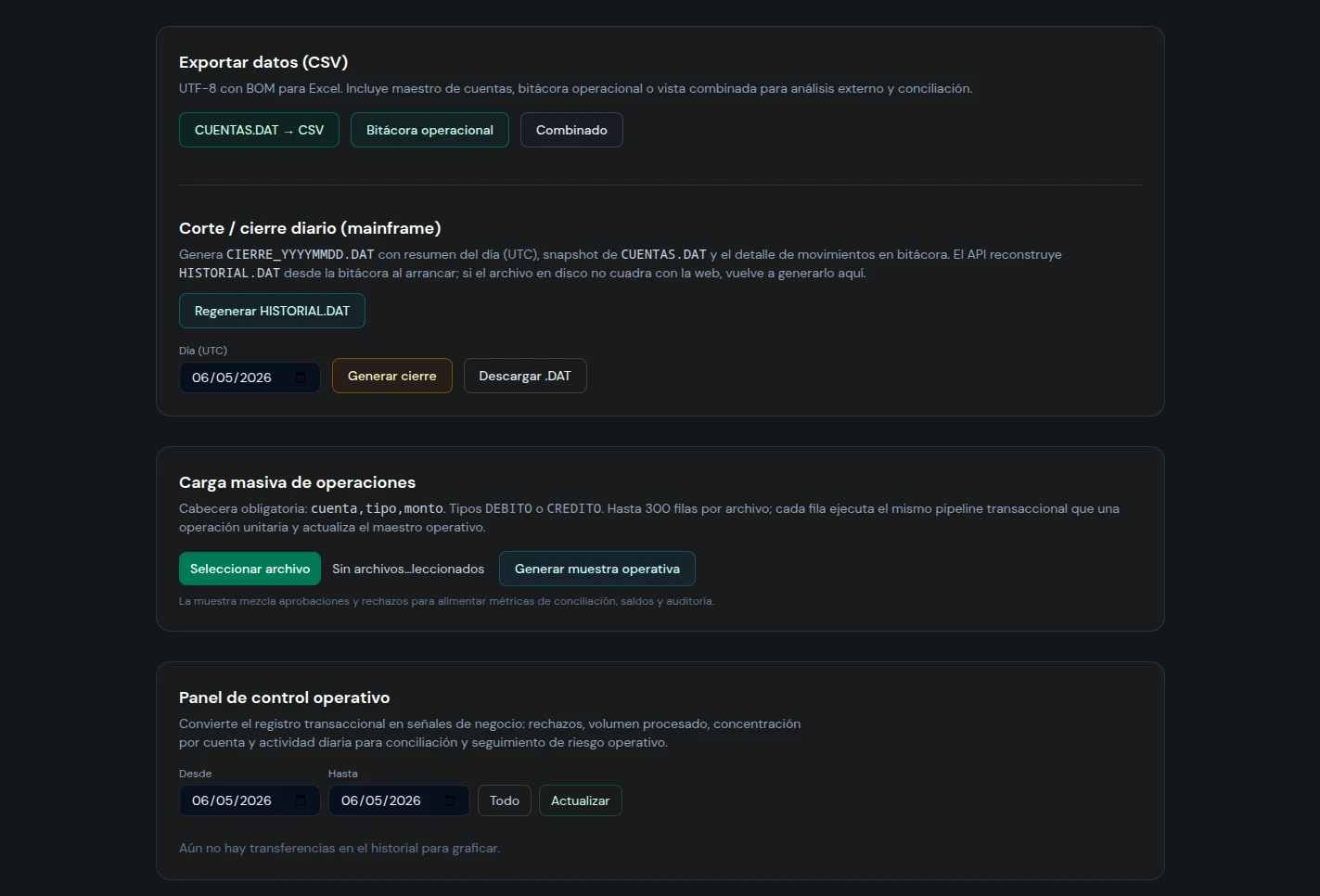 Bank Core — historial y trazabilidad
