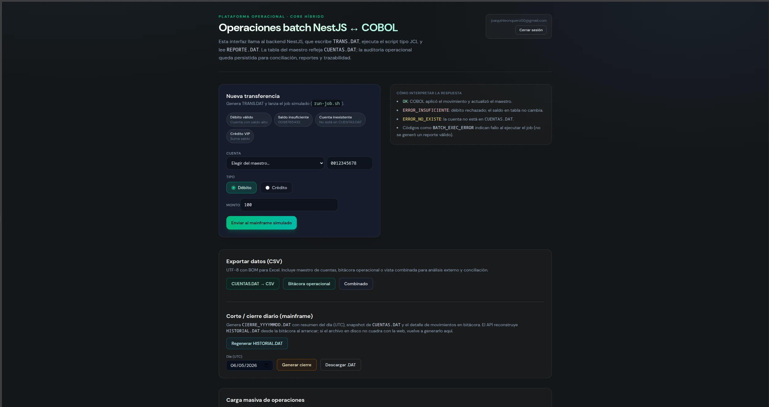 Bank Core — panel o analítica